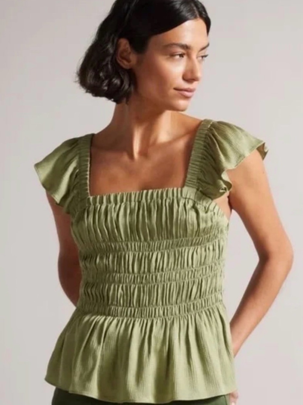 Ted Baker Alovia Smock Green Bodice top Sz 5 US 12